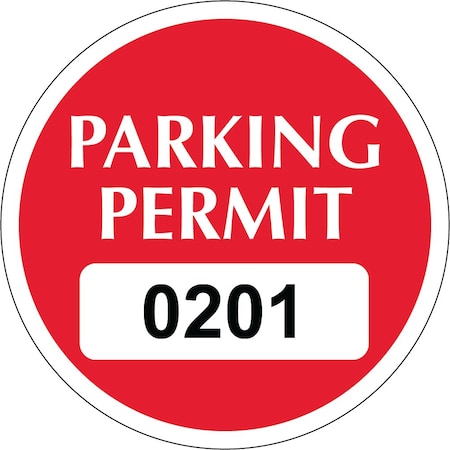Lustre-Cal Vinyl Permanent Parking Permit Dark Red 2in x 2in  Circle Serialized 201-250, 50PK 253757PvWh1RdDi0201